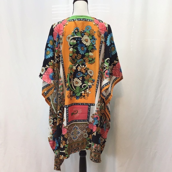 Gypsie Blu Boho Floral Kimono Kaftan Swimsuit Coverup Dress One Size - Picture 9 of 11
